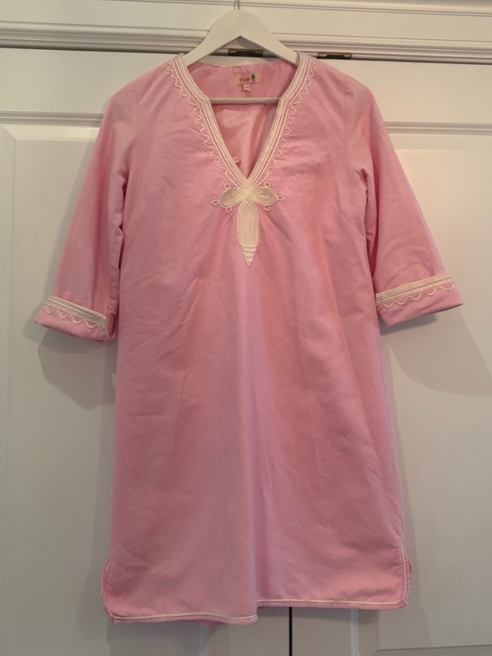 Pink Embroidered V-Neck Dress